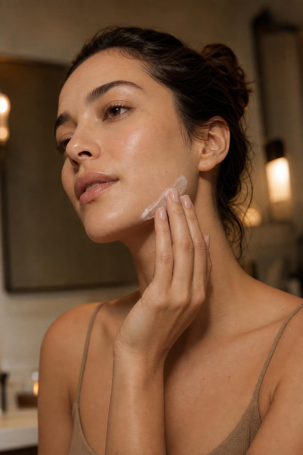 Applying Kazven Clear Skin anti-acne cream at night