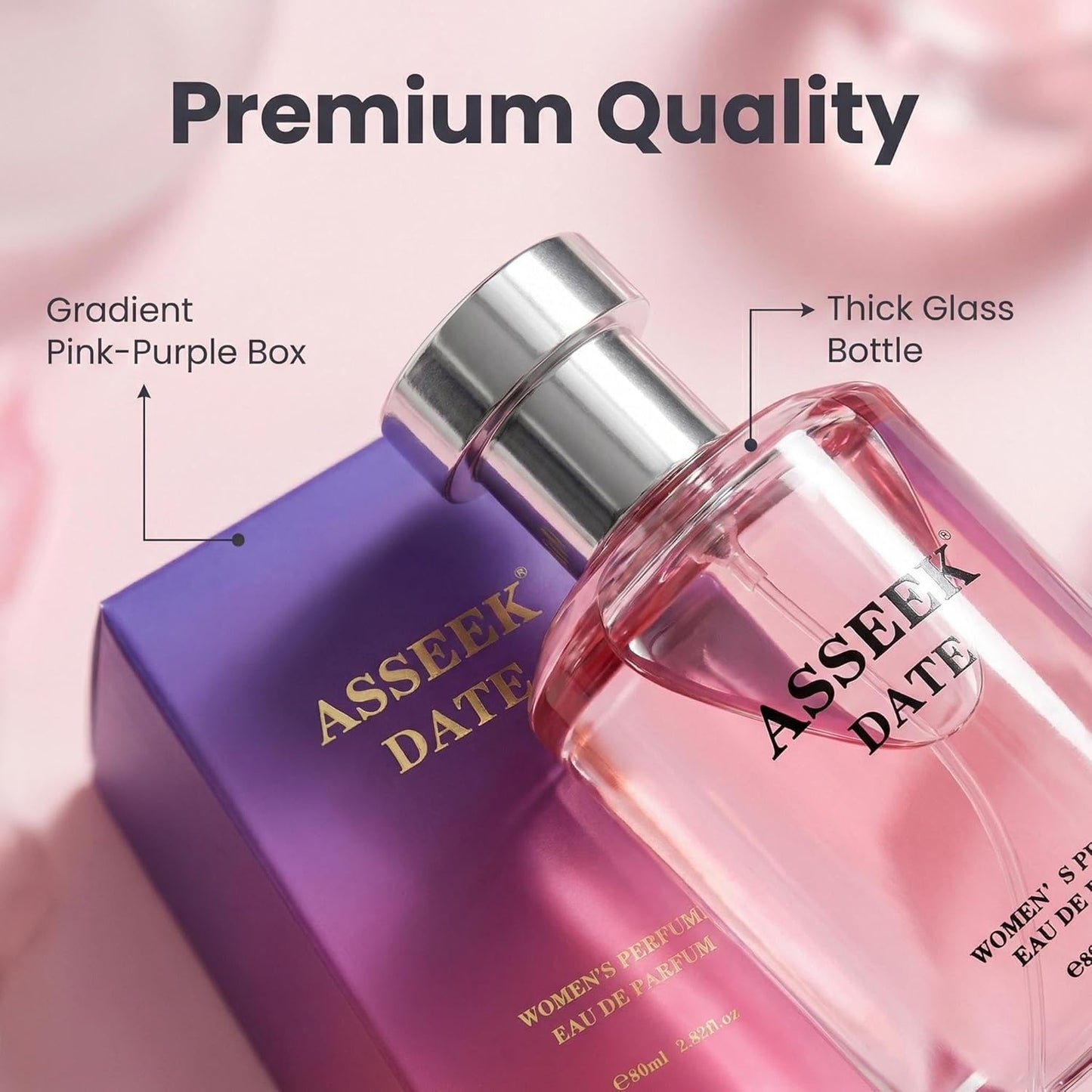 ASSEEK DATE Women’s Eau De Parfum 80ml / 2.82 fl oz – Long-Lasting Oriental Gourmand Perfume with Pistachio, Almond, Jasmine & Vanilla Notes