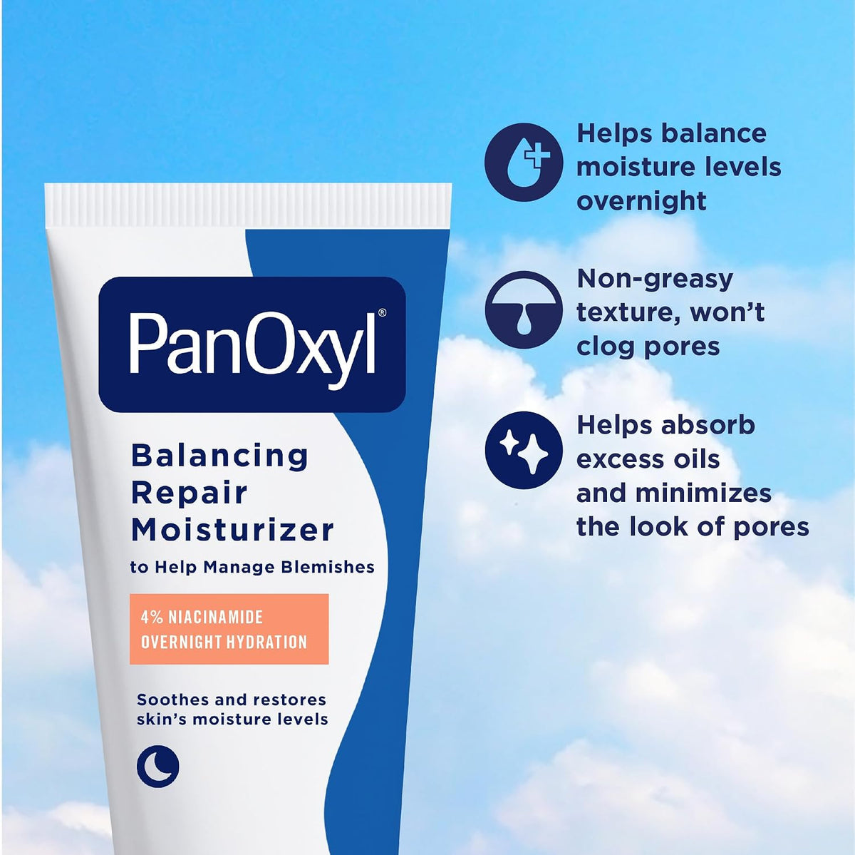 PM Balancing Repair Moisturizer with Niacinamide, Ceramides and Cica, Hydrating Face Moisturizer, Acne Prone Skin and Dry Skin, Non-Comedogenic Night Face Moisturizer, 3 Oz